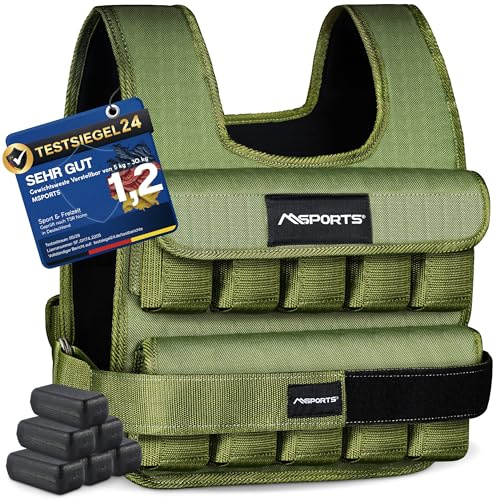 MSPORTS Gewichtsweste Premium Verstellbar von 5 kg - 30 kg Weighted Vest | Laufweste Damen Herren | Fitness Trainingsweste Krafttraining
