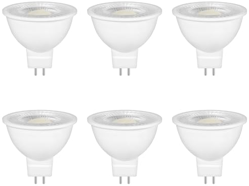 Caldarax 6 Stück GU5.3 MR16 LED 5W Lampe 12V, Ersetzt 50W Halogenlampe Spot Strahler, 6000K Kaltweiß LED Leuchtmittel, 500Lm, 38° Abstrahlwinkel, AC/DC 12V LED Spot MR16, Nicht Dimmbar