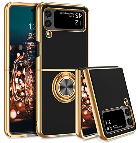 BENTOBEN für Samsung Z Flip 4 Hülle mit Ring, Handyhülle für Samsung Z Flip 4 5G 360° Halter Ständer Rotationsst?nder Kratzfest Flexibel Schutzhülle für Samsung Galaxy Z Flip 4 5G 6.7, Schwarz