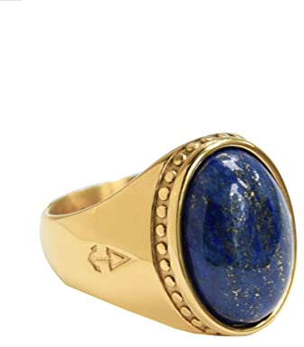 Rock and Steel Gold Deus Siegelring Männerring aus Edelstahl mit Lapislazuli Stein, Herren-Ring (60 (19.1 mm))