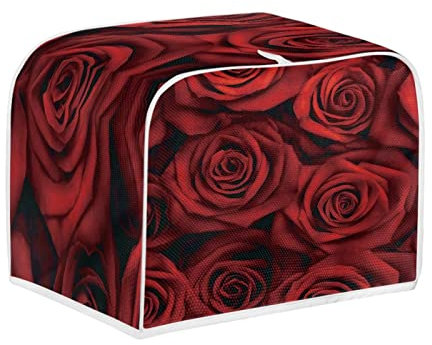 SCRAWLGOD Red Rose Print 2 Slice Toaster Cover Kitchen Small Appliance Cover Fingerprint Protection, Washable Toaster Dustproof Covers