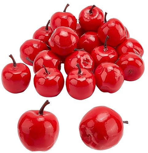 PandaHall PH 20pcs Mini Fausses Pommes, Artificielles Rouges Faux Pommes Simulation Décor de Fruits Modèle pour Table de Cuisine Decorative Accessoires de Photographie, 45x36mm