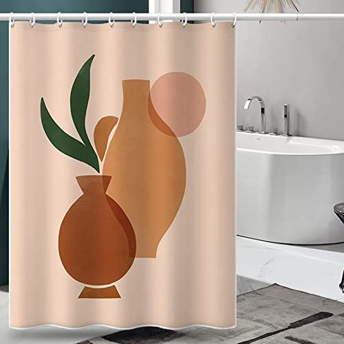 Musihy Duschvorhang 150 200, Duschrollo für Badewanne Grün Vase und Blatt Badevorhang Motiv Duschrollo Überlänge