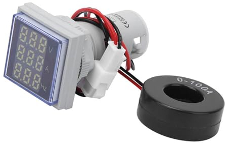 AC Strom Spannungsprüfer, LED Voltmeter mit Stromanzeige Frequenzanzeige Digitale Anzeigelampe Strommessgerät Dual Display Spannung Tester Amperemeter (Weiss)