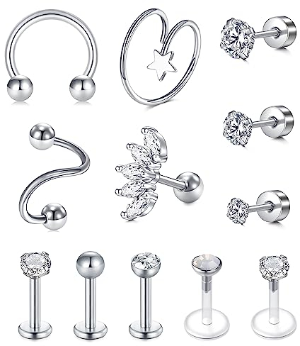 LAURITAMI Helix Piercings Chirurgenstahl 1.2mm 6mm Tragus Ohrring Piercing Stecker Ohr Knorpel Kristall Diamant