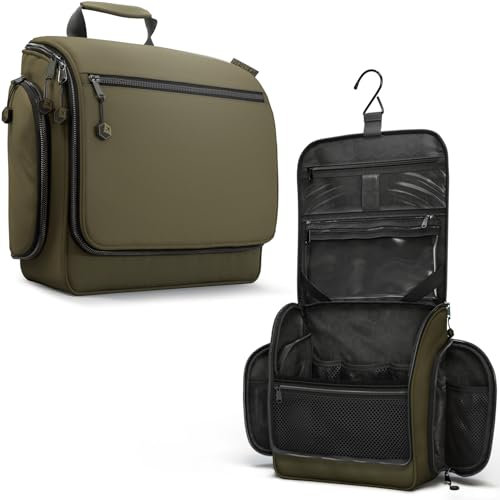 VENTURE 4TH Kulturbeutel zum Aufhängen für Damen und Herren, Reise-Organizer mit erweiterbaren Fächern und abnehmbarer, transparenter Tasche für Toilettenartikel, Dunkelgrün, Einfarbig