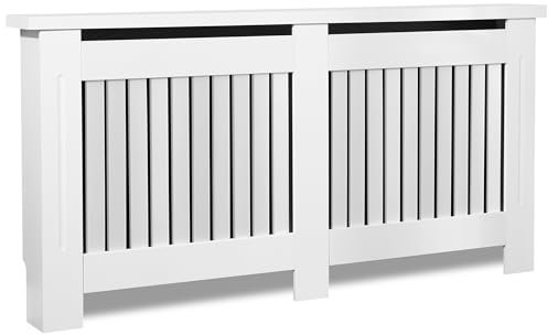 Radiator Cover Extra Large, White Radiator Cover, Vertical Slatted MDF Wood Cabinet Shelf Heating Covers for Living Room, Hallway, (19D x 172W x 83.2H CM)