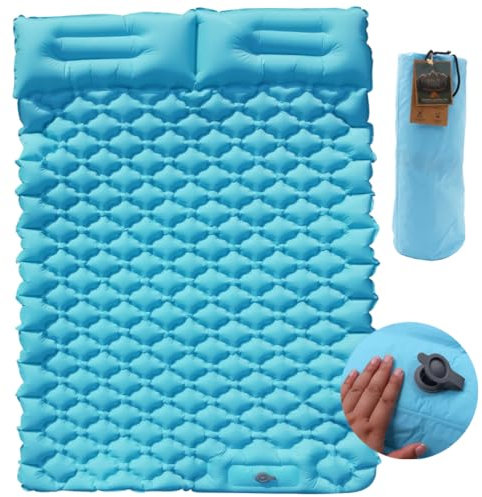 HI FINE CARE Colchoneta inflable para dormir con bomba de pie integrada, almohadilla de colchón ligera para acampar en coche, mochileros, tienda de campaña y senderismo (tamaño matrimonial (verde