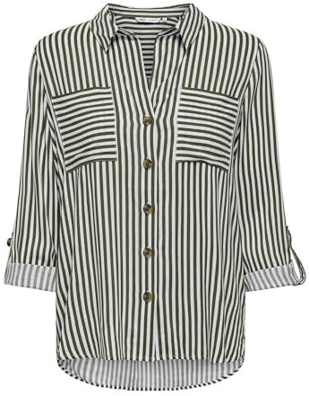 ONLY asmin T-Shirt L/S WVN Noos Chemise, Feuilles de Raisin/Rayures : Blanc, S Femme