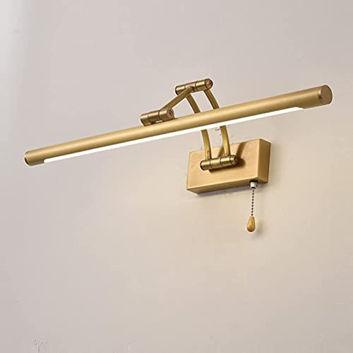 Bathroom Mirror Light with Pull Cord Switch, LED Mirror Light Bathroom Wall Lamp, Vintage Brass Wall Lights with Swivel Lamp Head, LED Vanity Mirror Light,Black,12W/58CM (Brass 16W Interesting