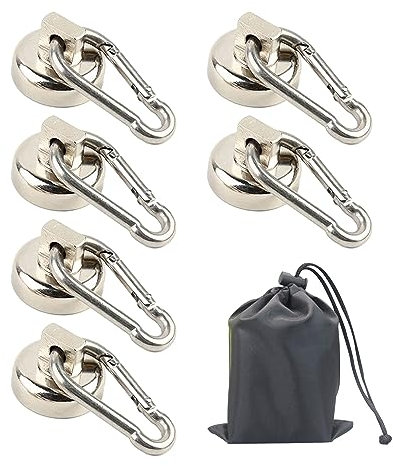 TAFACE 6 ganchos magnéticos, 1 bolsa de almacenamiento, mosquetón magnético, gancho magnético giratorio, gancho magnético de metal de neodimio, adecuado para cocina, almacén, baño