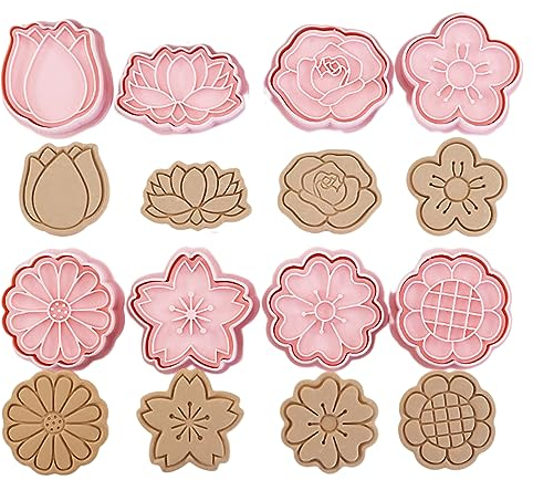 8 Pezzi Stampi per Biscotti in Plastica 3D, Formine per Biscotti, 3D Fiori Cookie Cutter Cartoon Fun Cookie Cutter Per Fai da te Zucchero Torta Cioccolato, Compleanni e Feste