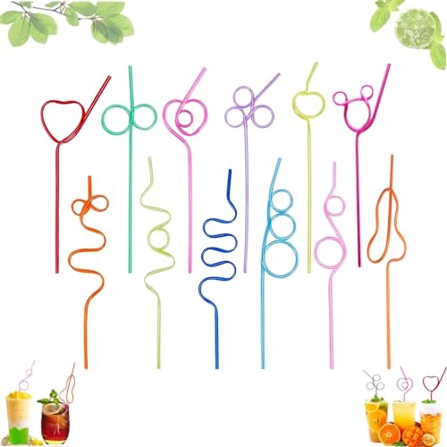 12 Pièces Reutilisable Bouclés Pailles, Bouclés Paille En Plastique, Pailles Amusantes, Pailles En Forme Bouclée, Pour La Décoration De Boissons, Cocktails, Thème De Fête