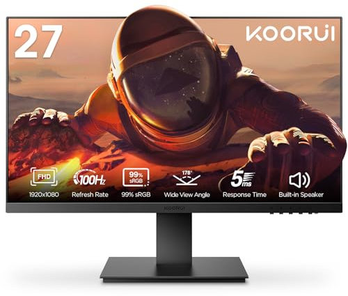 KOORUI 27 Inch FHD Monitor, Computer Monitor(1080P, 100HZ, HDMI+VGA, 99% SRGB, 4ms Response, Eye Care) Virtually Borderless Design Display Monitor