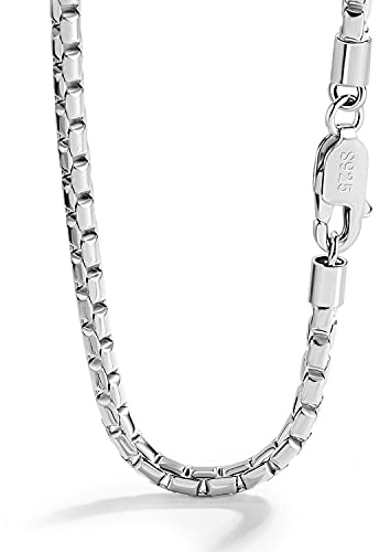 Dankadi Tunt halsband 5 mm formad låda i 925 silver, 18-26 tum, rund fyrkantig kedja, kedjelåda, venetiansk briolett, Rolo, fin italiensk design, 46CM-66 cm, smyckesgåva för herr och dam, 20,