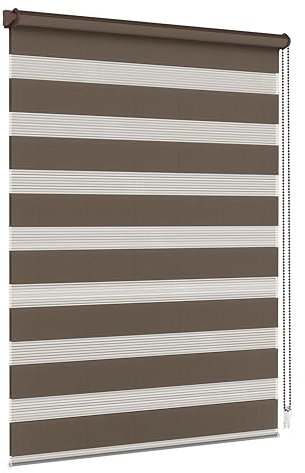 Jalousiescout Zebra Tenda a Rullo—Doppia Giorno e Notte klemmfix 50 x 230 cm Marrone-scuro Traslucida per Porte e Finestre, 3 Montaggio con e senza Foratura per Tutte le Stanze