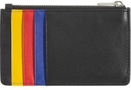 DuDu Damen Leder Herren-Kreditkartenetui, kleine schmale Geldbörse, 4 Kartenfächer, mit Reissverschluss Schwarz