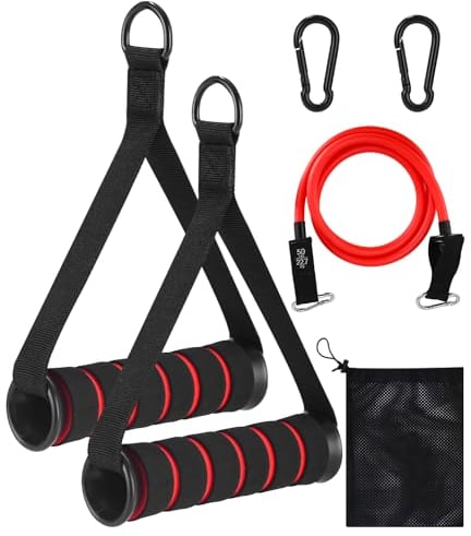 2Pcs Poignées de Résistance Poignée,Élastique Musculation Fitness,Tirage Musculation avec 2 Pièces Mousquetons 1 Sac Rangement,Tirage Musculation Accessoire pour Le Fitness,la Gym,Yoga Les Biceps