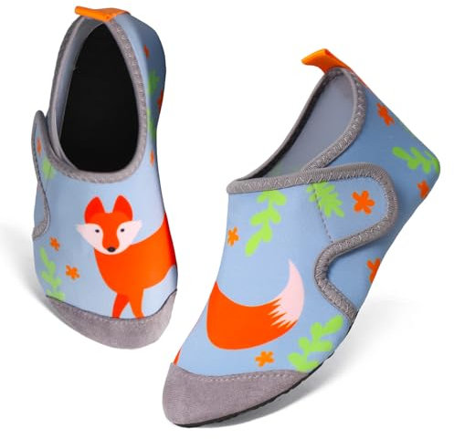 TMEOG Escarpines Niño Niña Zapatillas Agua Zapatos de Playa y Piscina Calcetines Natación de Antideslizante Calzado para el Agua Zapatos Descalzos para Niños(32/33 EU,Zorro)