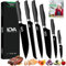 Professional kitchen knives Set of 6, Silver High-Carbon Stainless Steel Blades with Non-Stick Coating, Ergonomic Handles, Protective Sharp Knife Set of Chef, Slicing, Bread (Black Knife Set)