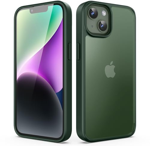 TIIXXA Matte Case for iPhone 14 6.1-Inch, Shockproof Drop Protection, Frosted Translucent Back Phone Cover, Anti-Fingerprint (Green)