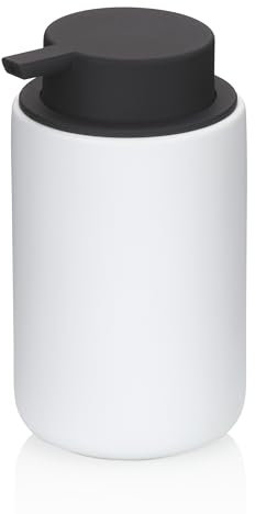 kela Seifenspender 300 ml SANA, Seifenspender weiß Keramik, rutschfeste Oberfläche, Pumpflasche, Spülmittelspender, matt