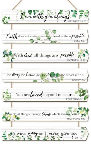 HPNIUB Bible Verse Wood Sign,Green Leaves Christian Wall Art,Bible Verse Wooden Plaques(28x4.3cm),Inspirational Plaque Wall Decor Farmhouse Christian Accessories for Home,Kitchen,Office Decor