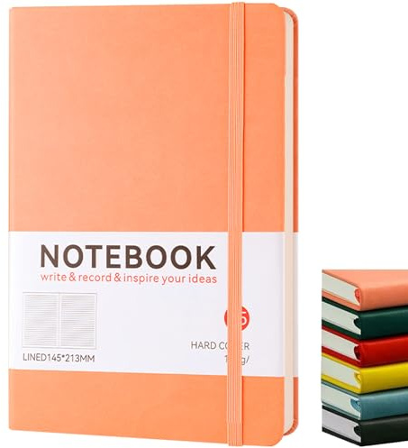 Eastrise Klassisches liniertes Notizbuch, Premium-A5-Notizbuch, liniert, veganer Ledereinband, flaches Design, Größe XL 19 x 25 cm, 192 Seiten (Orange)