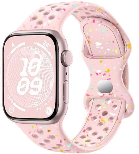 CeMiKa Sport Bracelets Compatible avec Apple Watch Bracelet 38mm 40mm 41mm pour Femmes Hommes Bracelet en Silicone Recyclable Ecologique et Respirant pour iWatch Series 9 8 7 6 5 4 3 2 1 SE, Rose