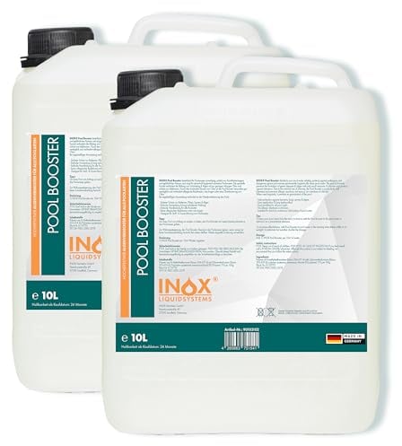 INOX® Pool Booster 2x10L – Hochwirksames Algizid für Pool | Flüssiger Algenvernichter mit Klareffekt | Desinfizierendes Pool Reinigungsmittel gegen Algen, Bakterien & Keime