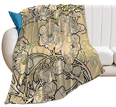 fifbird Flanell-Fleece-Überwurfdecke, Jugendstil, Blumenmuster, atmungsaktiv, Wohndecke für Bett, Couch, gemütlich, warm, Autodecke für Damen und Herren, 101,6 x 76,2 cm