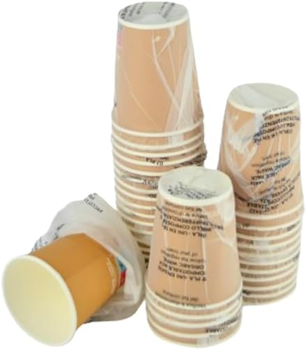 IMBALLAGGI ALIMENTARI PZ 50 BICCHIERI IN CARTA COLORE AVANA COMPOSTABILI 8OZ (240 ML) IMBUSTATI IN BUSTA BIO SINGOLARMENTE MONOUSO