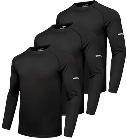AMZSPORT 3er Herren Langarmshirt Funktionsshirt Langarm Schnelltrocknendes Laufshirts, Atmungsaktiv Trainingsshirt Oberteil Sportshirt T-Shirt Gym Fitness, Schwarz L