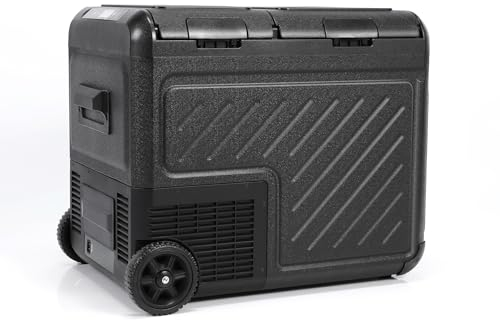 Kompressor kühlbox 45L kühlbox auto Doppelzone elektrische kühlbox 12V 240V tragbare Camping Kühlschrank mit Rollen Temperaturkontrolle -22℃-20℃ Mini Kühlschrank für Auto Lkw Boot Reisemobil Schwarz
