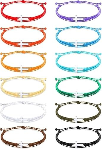 12 pulseras de cruz para mujeres y hombres, cuerda de nailon ajustable, pulsera trenzada cristiana hecha a mano para adolescentes y niños, joyería cristiana hecha a mano, pulseras de cruz a granel