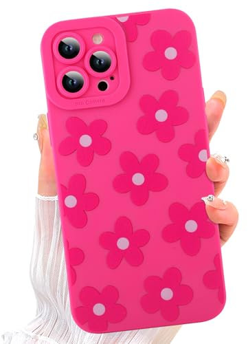 ZIYE for iPhone 12 Pro Max Case Hot Pink Flower Pattern Phone Case with Camera Protection,Soft TPU Silicone Rubber Protective Cover Floral Design Cases Compatible with iPhone 12 Pro Max 6.7 Inch