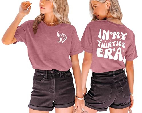 Geburtstag T-Shirts für Damen zum 30 Frauen Hello 30 Geburtstags Tshirt mit Herz-Muster (Rosa1,XL)