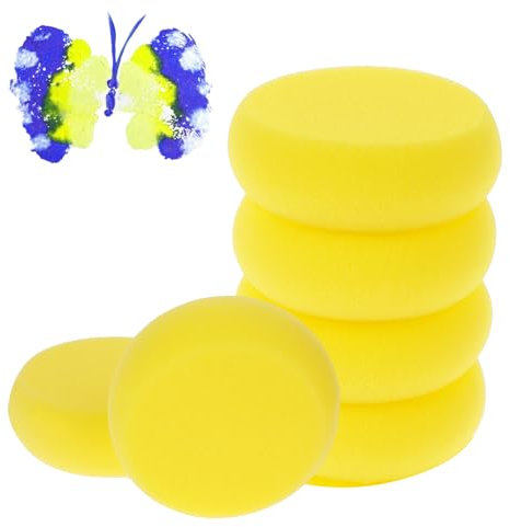 Bewudy 6 Pcs Yellow Round Painting Sponge, Artist Sponges for Face Painting, Pottery, Ceramics, Art Crafts