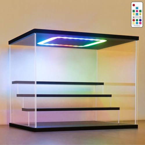 NONEMEY Clear Acrylic Display Case Stand with LED RGB Light 2/3/4/5/6 Tier Storage Box Showcase Dustproof Organizer Box for Collectibles (4Tier 12.4x9.6x10.4inch,31.5×24.5×26.5cm)
