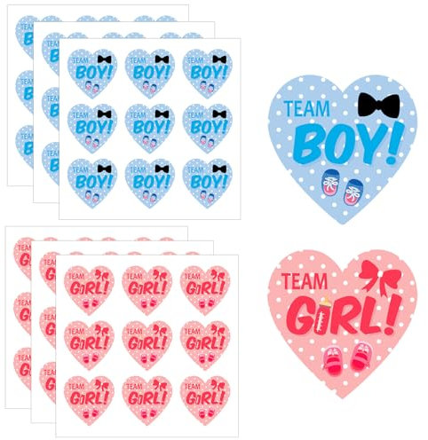 54stk Gender Reveal-Aufkleber, 5cm Blau-Rosa Team Boy Team Girl-Aufkleber Selbstklebende Gender Reveal-Etiketten für Scrapbook-Spiele Babyparty-Partygeschenke (Herz stil)