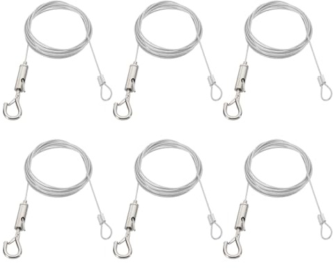PATIKIL Adjustable Picture Hanging Wire Kit 2m/6.6ft for 1.5mm Wire 6Pcs | Heavy Duty PVC Coated Stainless Steel Wire Rope Hanger Hardware with Loop and Hooks for Hanging Mirrors