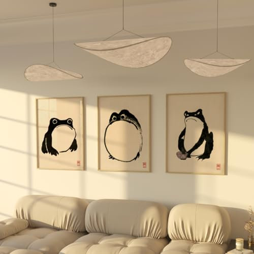 ZoeyAustin® 3 Doppelseitiges Kunstdruck Poster Set, Stilvolles Wandposter, 6 Wandbilder, Beidseitige Bilder (Hoji Frösche, Ohne Rahmen - DIN A3)