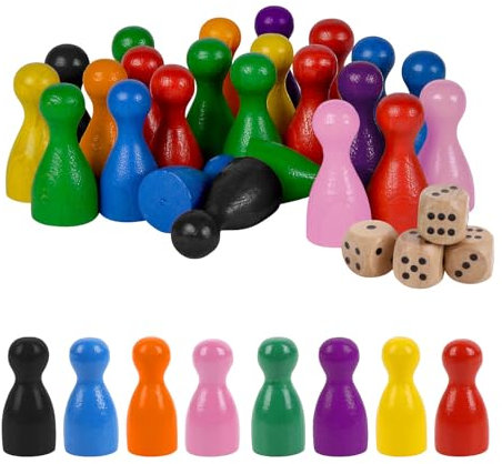 AOOTUERL Spielfiguren für Brettspiele 25 x12mm, 80 Stück Halmakegel aus Holz und 5 Stück Würfel aus Holz, Tischspiele Schachspiel, Puzzle Checkers Spiel-Reisen Schach, Tolles Spiel für Familienpartys