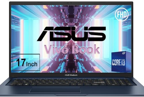 ASUS Vivobook - Computer portatile aziendale da 17,3, processore Intel 6 Core i3, grafica Intel UHD, RAM DDR4 da 16 GB, SSD da 512 GB, schermo IPS antiriflesso FHD, Microsoft 365, Windows 11