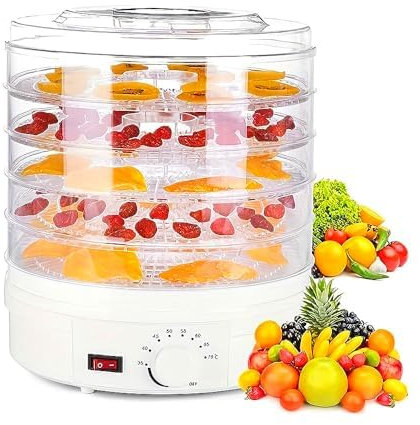 Food Dehydrator Machine 350W - 5 Trays with Temperature Control, Multipurpose Electric Dryer for Fruits, Vegetables, and Yogurt - Powerful Home Drying Capacity