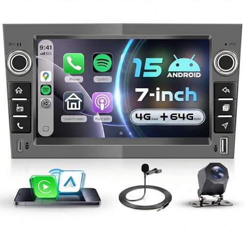 VECHTEL 4G+64G Android 15 Gris Hierro Radio Coche para Opel Corsa C/D Zafira B Astra H Meriva Vivaro Signum Combo,7'' IPS Pantalla con Carplay Android Auto GPS WiFi USB/Tipo-C Bluetooth FM RDS Cámara