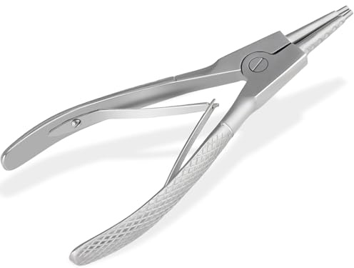 Ringöffnungszange für Klemmringe 6 Kerben Ringöffner aus Edelstahl 16 cm | Piercingzange Piercing Werkzeug für Nasenring Klemmkugeln mit Geriffelte Grifffläche und verschraubter Doppelfeder