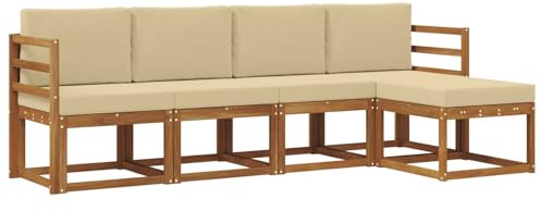vidaXL Outdoor-Sofagarnitur 5 pcs Natur und Beige Massivholz Akazie, Moderner Garten-Sofa-Set, Robustes Lounge-Möbel für Terrasse und Patio, Akazie für den Garten
