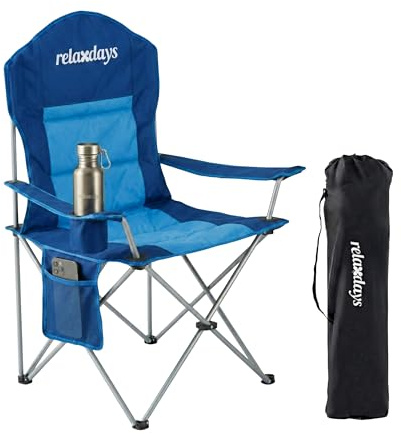 Relaxdays Camping Stuhl, faltbar, Tragetasche, Getränkehalter, 160 kg, Klappstuhl gepolstert, Polyester, Metall, blau