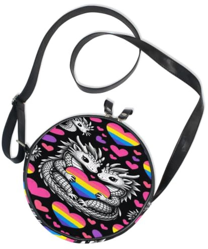 Round Crossbody Bag Canvas Messenger Purse Pansexual Pride Colors Of Pansexual Dragon
